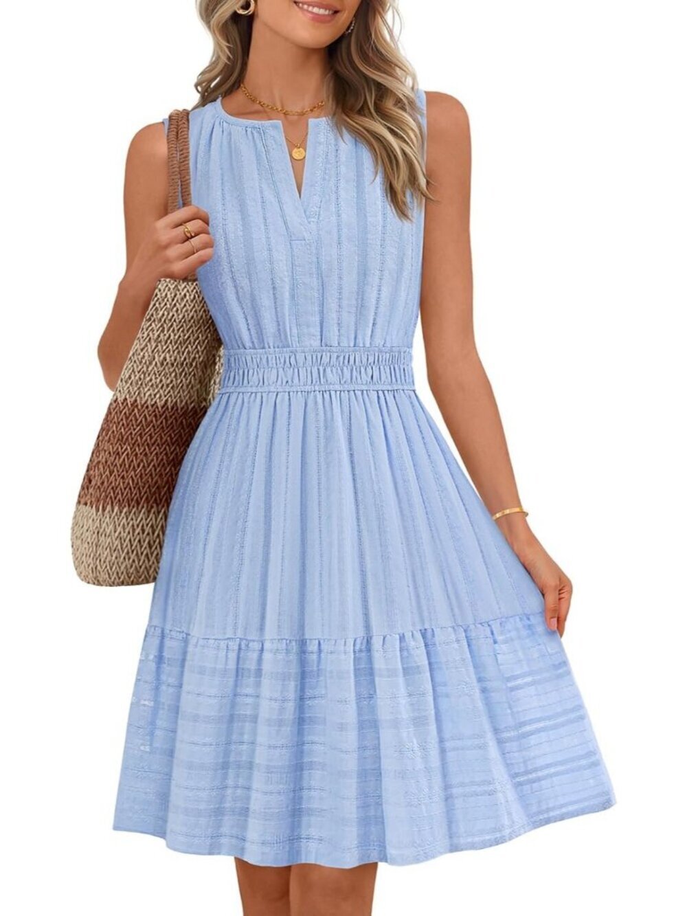 Women's Blue Stylish Summer Casual Sundress Beach Vacation Sleeveless Mini Dress